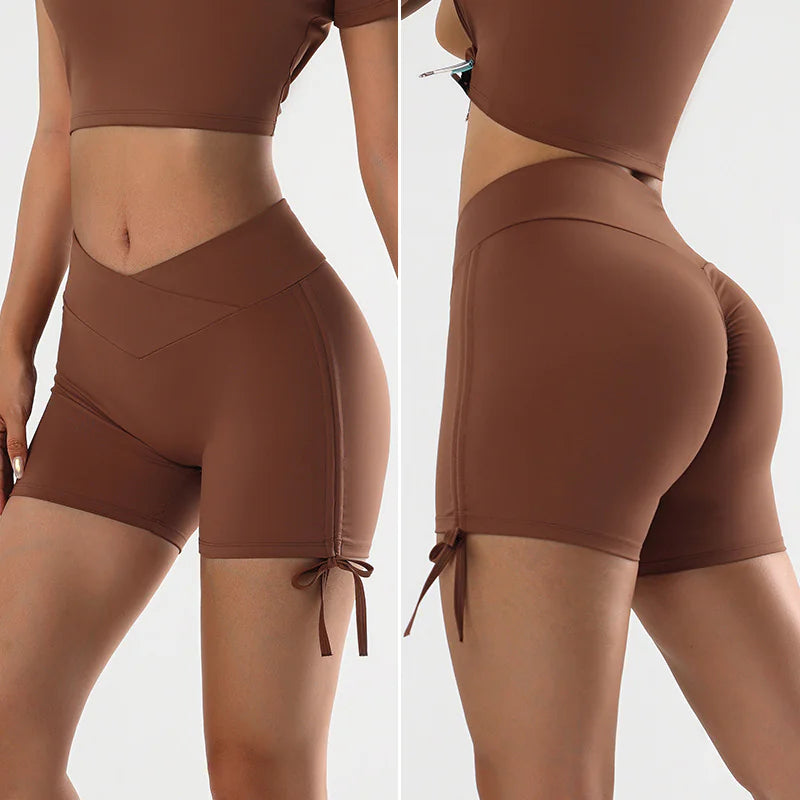 Peach Drawstring Solid Color Yoga Shorts
