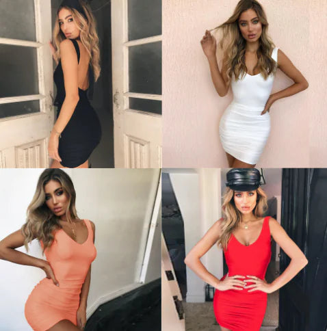 Backless Solid Color Slip Dress, Sexy Bodycon Style